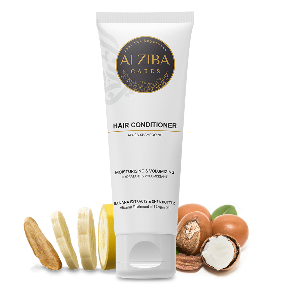 ALZIBA CARES Hair Conditioner with Banana Extract, Veg Keratin, Shea Butter, Argan Oil, Almond Oil and Vitamin E | For MOISTURIZING, PROTECTING & VOLUMIZING  | 180 ML | For Men and Women, All Season & All Hair Types