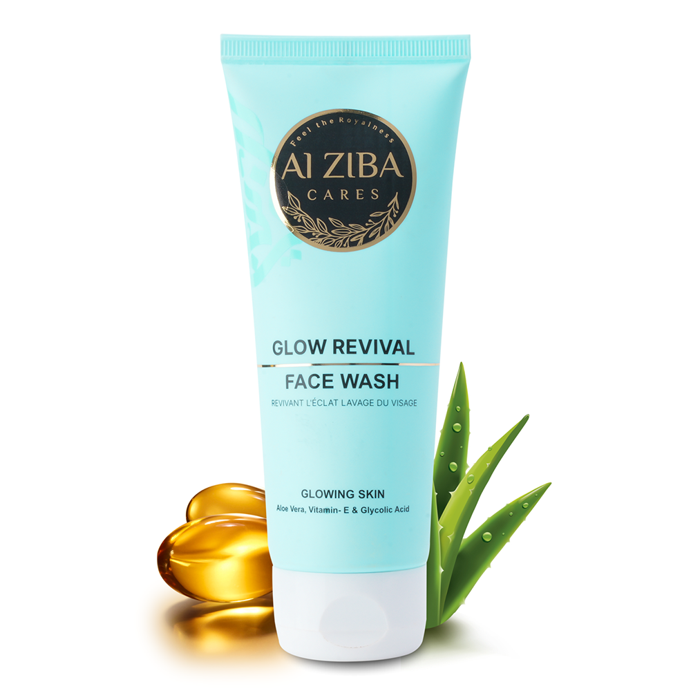 ALZIBA CARES Glow Revival Face wash with Glycolic, Salicylic, Lactic Acid, Aloe Vera & Vitamin E | for Glowing & Radiant Skin & reduce Hyperpigmentation | 100 ML | for Men and Women, All Season & all Skin Types