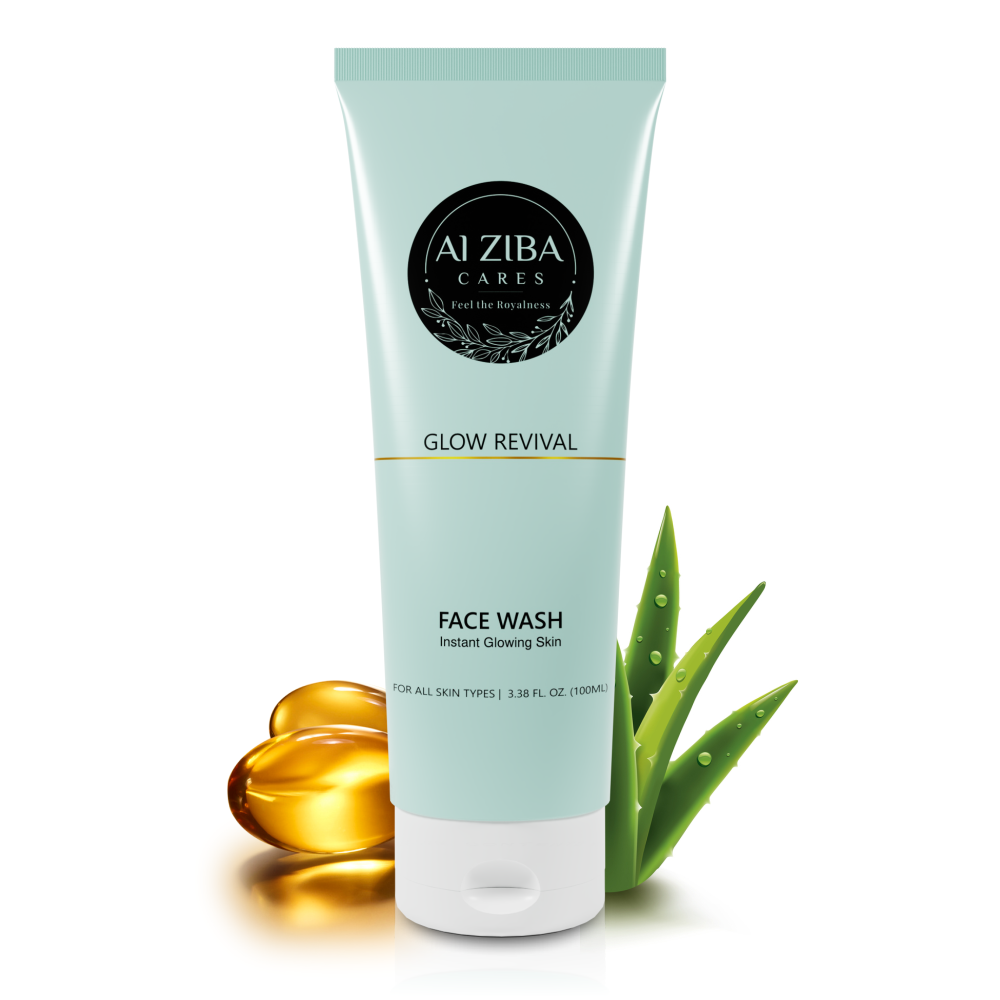 ALZIBA CARES Glow Revival Face wash with Glycolic, Salicylic, Lactic Acid, Aloe Vera & Vitamin E | for Glowing & Radiant Skin & reduce Hyperpigmentation | 100 ML | for Men and Women, All Season & all Skin Types