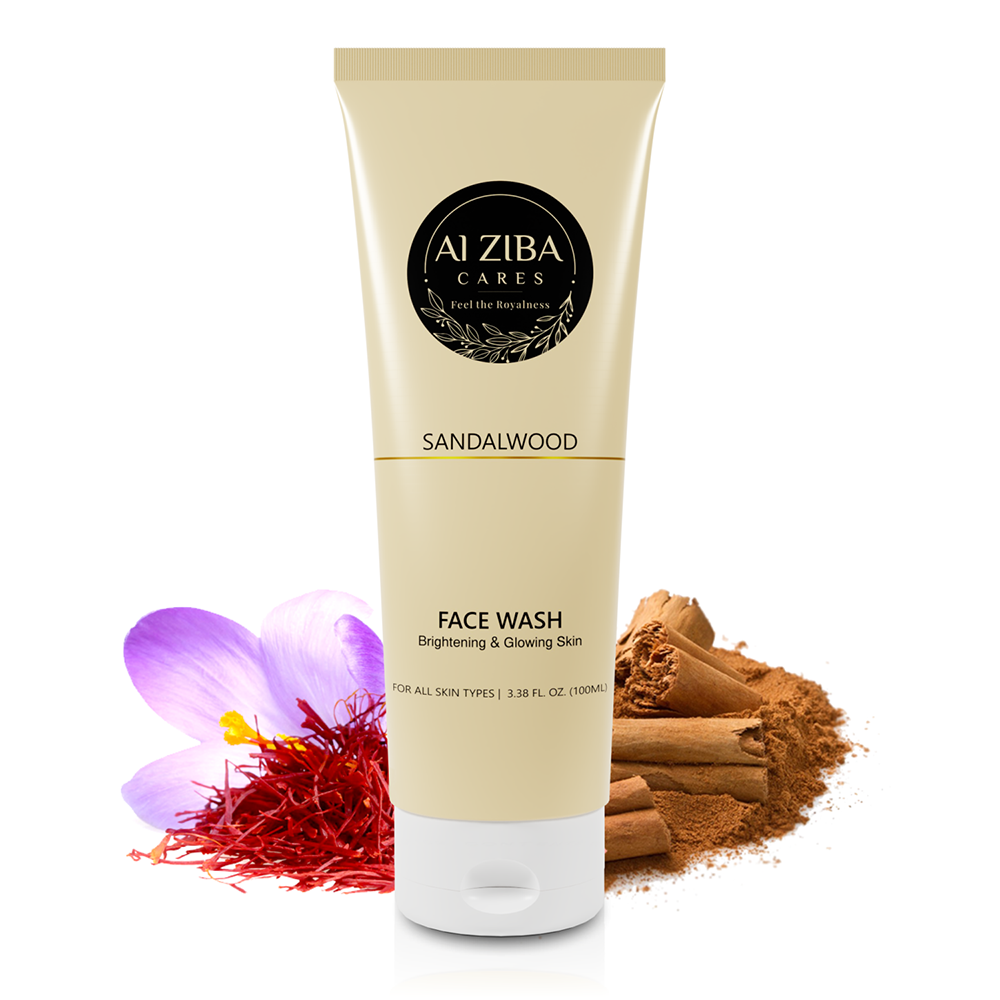 ALZIBA CARES Sandalwood Face wash with SaffronTurmeric Extracts & Citric Acid | Effective for skin Cleansing,  Brightening and Nuourishing | 100 ML | for Men and Women, All Season & all Skin Types