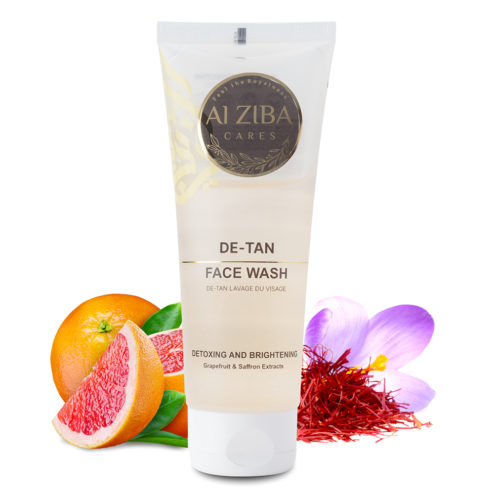 ALZIBA CARES De-Tan Face wash with Grapefruit, Saffron, Glycolic Acid and Vitamin E | for Skin Detoxing, Detanning and Skin Brightening | 100 ML | for Men and Women, All Season & All Skin Types