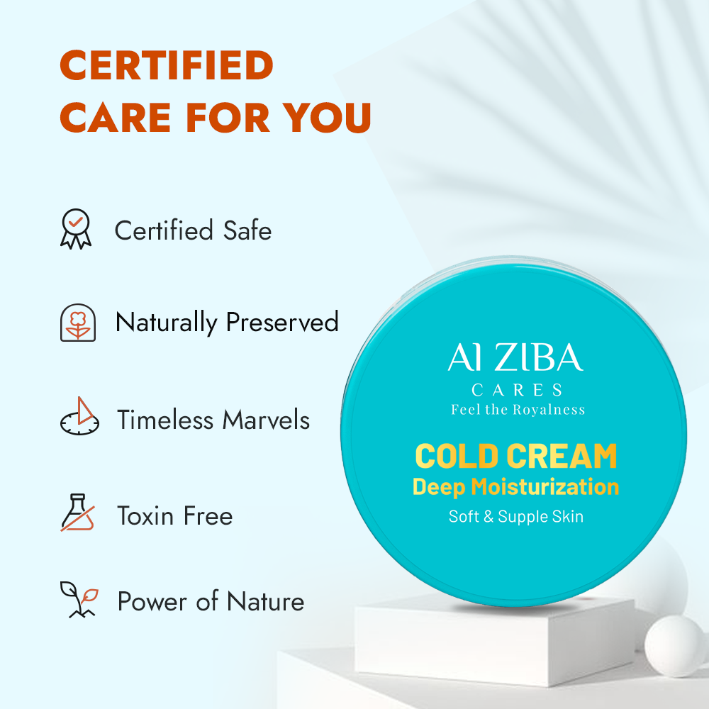 ALZIBA CARES  Vegan Deep Moisturization Cold Cream with Shea Butter, Argan, Olive, Almond, Coconut & Rose Oil and Vitamin E | For Deep Moisturization, Soft and Supple Skin | 100GMs | for Men and Women, all Skin Types
