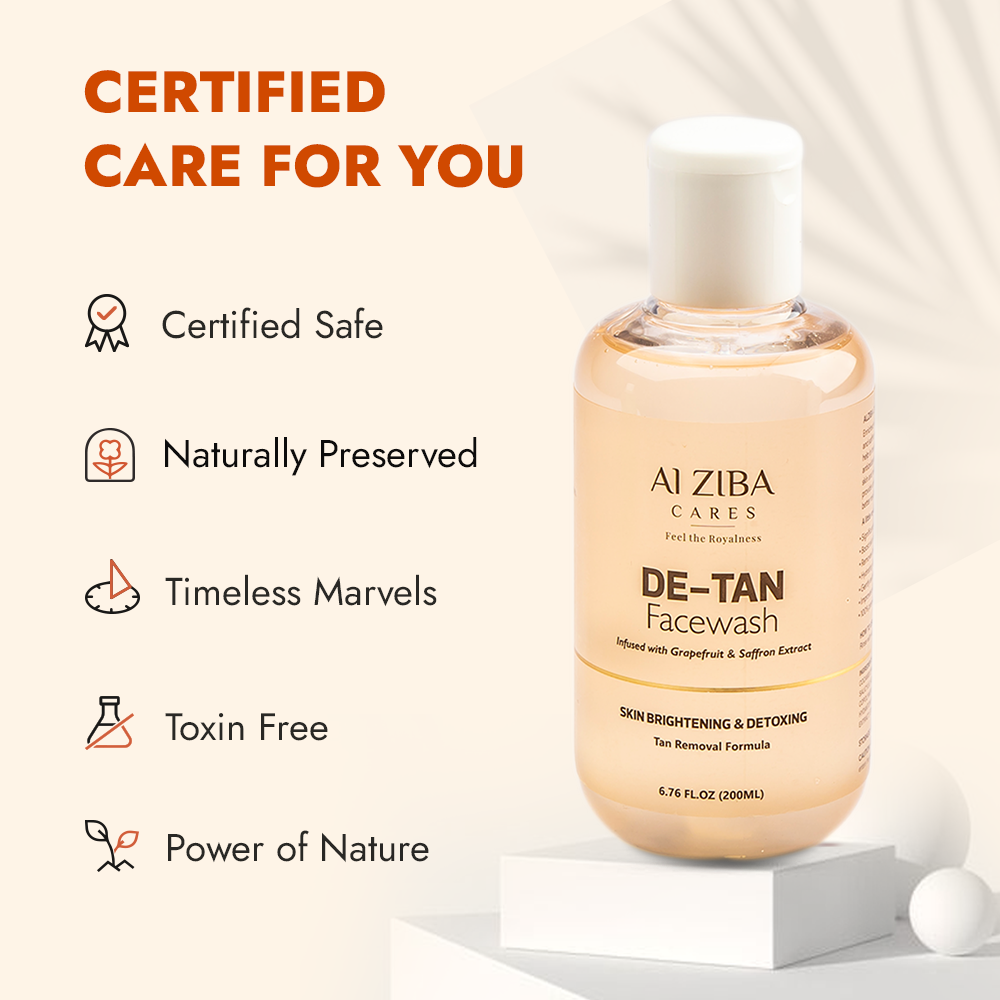 ALZIBA CARES De-Tan Face Wash With Grapefruit, Saffron, Glycolic Acid And Vitamin E | For Skin Detoxing, Detanning And Skin Brightening | 100 ML | For Men And Women, All Season & All Skin Types