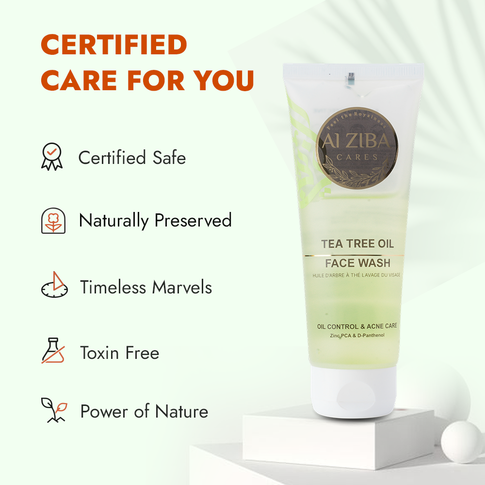 ALZIBA CARES Tea Tree Oil Face wash with Tea Tree Oil, ZINC PCA & D-Panthenol | for Acne and Oil Control, Clean and Clear Skin | 100 ML | for Men and Women, All Season & All Skin Types